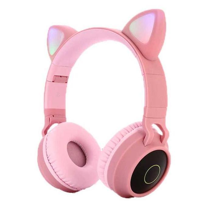 WODRUFT Headphone / HEADSET Bluetooth 5.0 gamming wanita RGB Mic BT028C - PINK