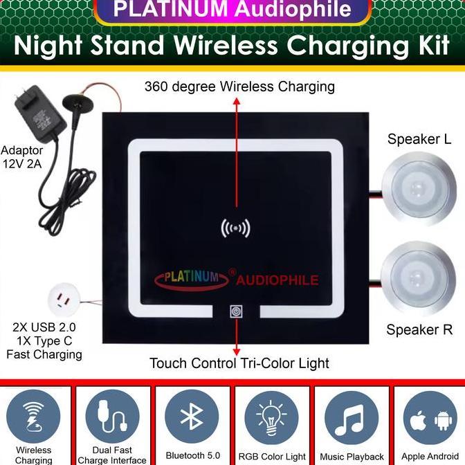 Wireless Charging Night Stand DIY KIT Bluetooth MP3 Decoder Amplifier Multimedia