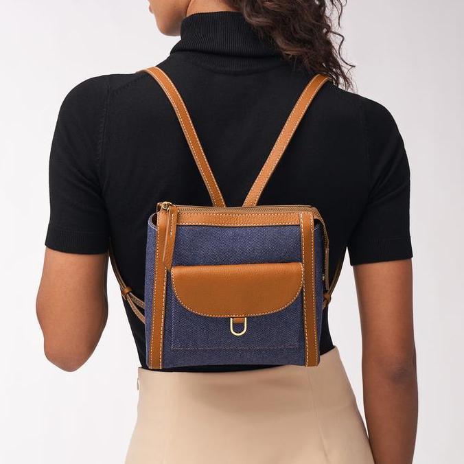Fossil Parker Mini Backpack Saddle Denim Leather Tas Wanita-ZB1922-423