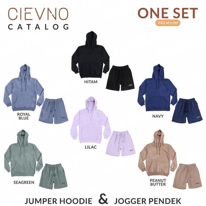 CIEVNO -  ONE SET HOODIE JUMPER + CELANA PENDEK PREMIUM ROYAL BLUE ( PRIA & WANITA ) Sweater Hitam P