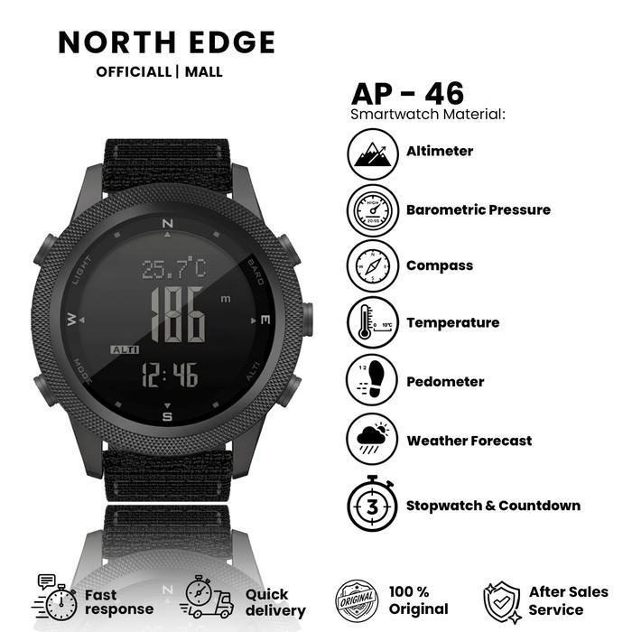 North Edge Apache-46 Jam Tangan Outdoor Pedometer Barometer Altimeter Temperature Compass Original D