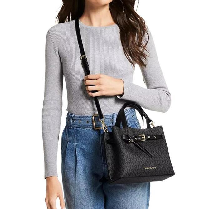 Tas Wanita Branded MK Emilia Small Logo Satchel Bag - Black