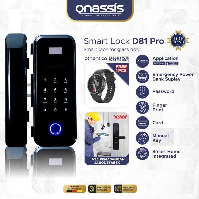 rendalens - onassis d81 pro smart lock pintu kaca manual fingerprint password rfid app garansi 3 tah