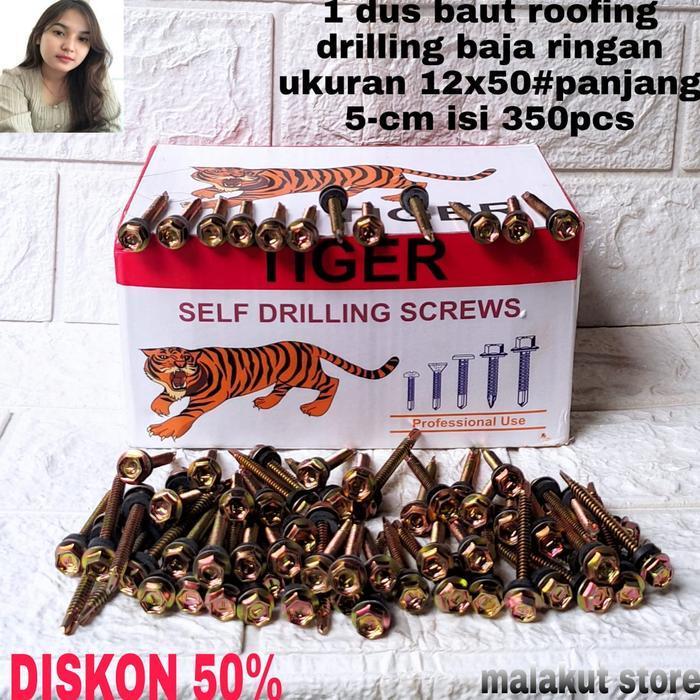 1 Dus Baut Baja Ringan Roofing/Drilling 12X50 Isi 350 Pcs Panjang 5Cm Baut Roofing 12X50 Isi 350Pcs 