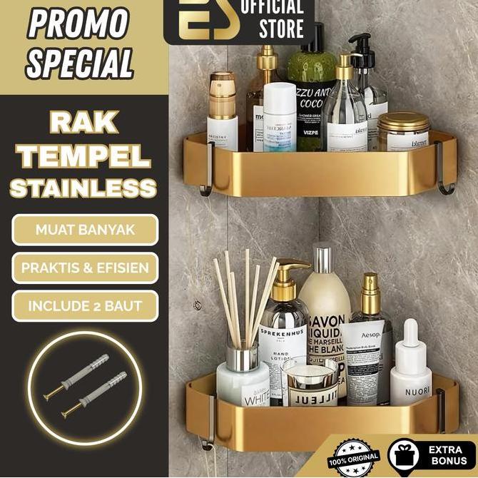 ES Rak Sudut Kamar Mandi Stainless Rak Sabun Shampoo Kamar Mandi Premium Tahan Karat Tempel Dinding 