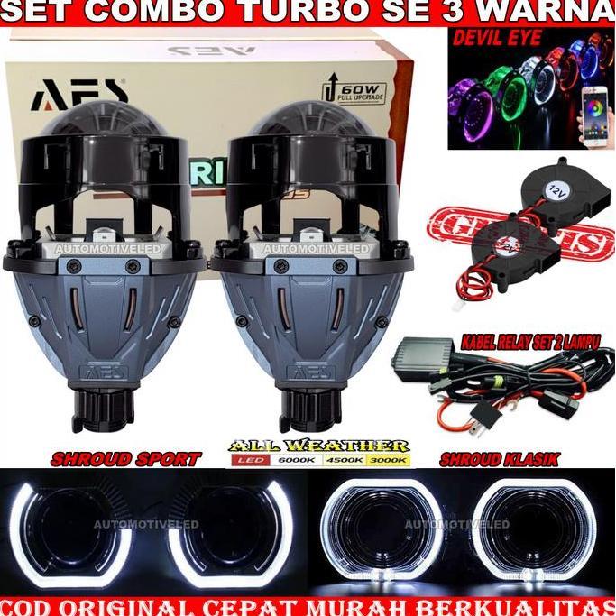 ORIGINAL LAMPU PROJECTOR BILED TURBO SE 3 WARNA AES 2,5 INCHI BLUELENS 55 WATT ALL WEATHER | PROJIE 