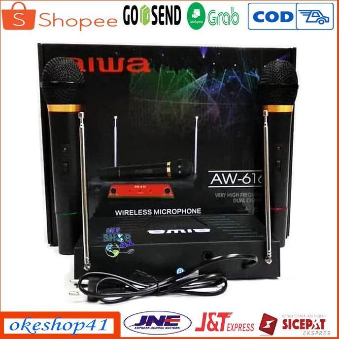 Best- Aiwa AW-616 Microphone Wireless Mic Karaoke Tanpa Kabel