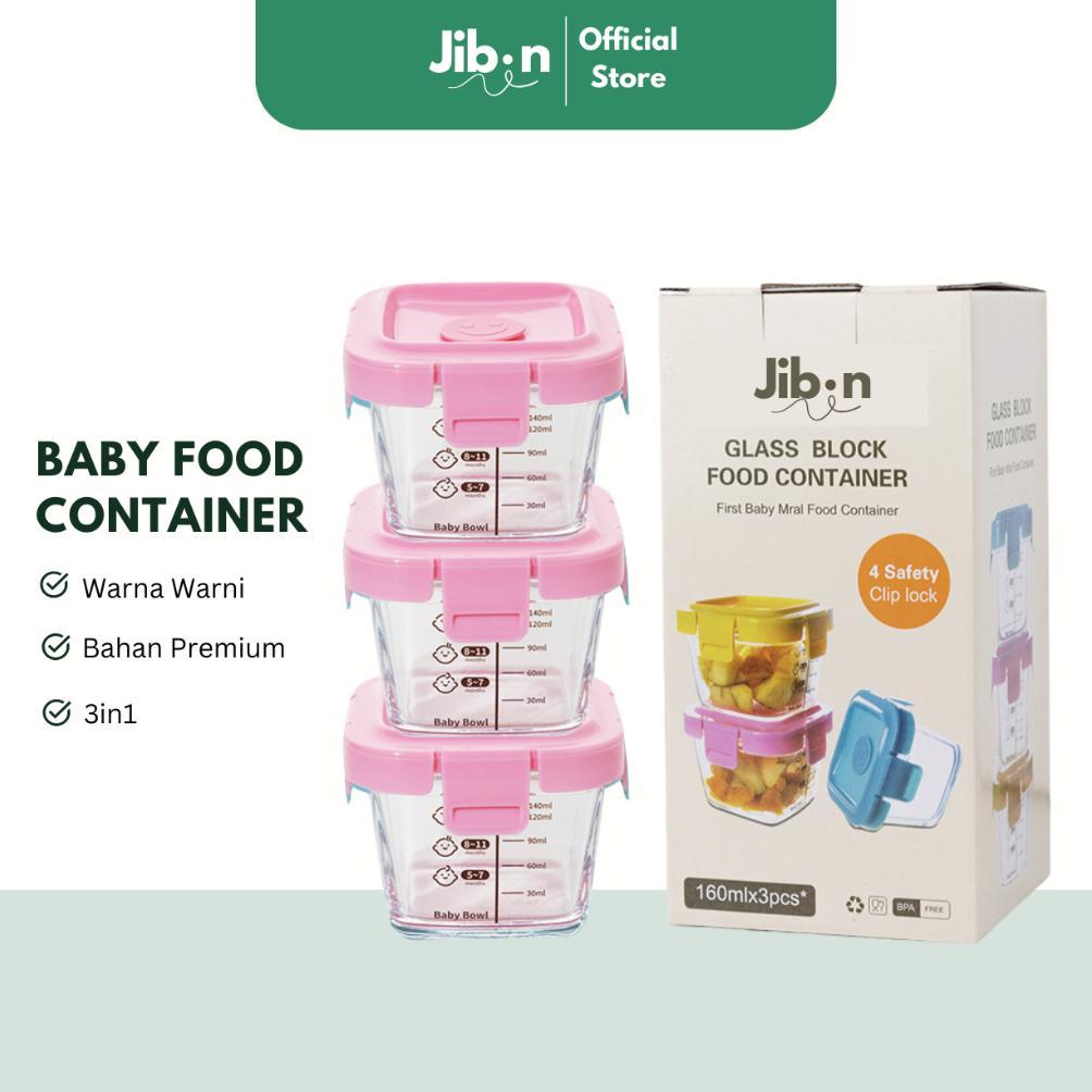 New [ Jibin ] Tempat Mpasi Kaca 3Pcs Wadah Mpasi Kaca Wadah Mpasi Tahan Panas Bpa Free Food Containe