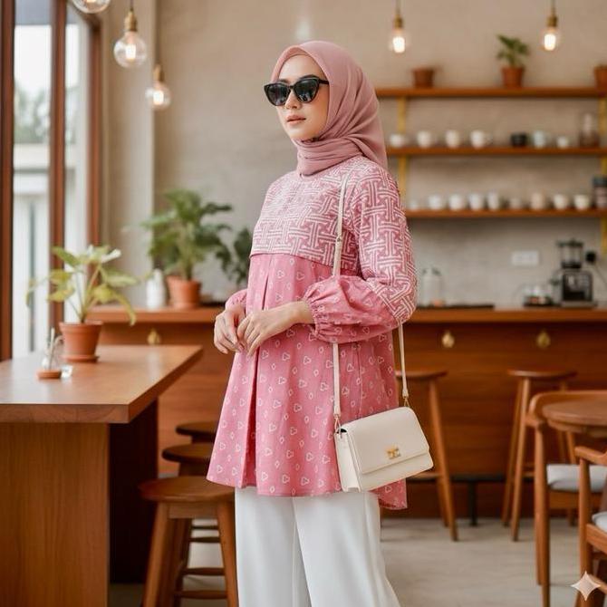 Shanaya Batik Tunik Mauza Cap Garutan Baju Batik Wanita Batik Kerja Formal Cantik Elegan bisa reques