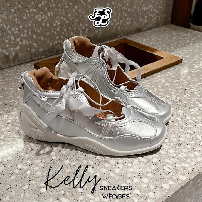 Jelitashoes- Lummyshop Kelly Sneakers Wedges Sneakers Wanita Hak Tinggi Silver Hitam Putih Premium I