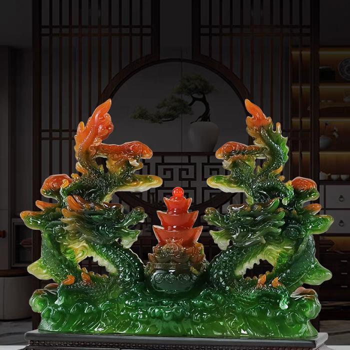 Pajangan Giok Naga Batu Giok Premium Kado Imlek Patung Hoki Fengshui