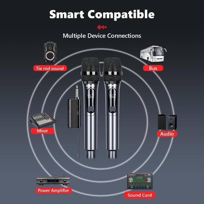 Musiq- Shure302 Mic Wireless Mic Karaoke Tanpa Kabel Uhf Mikrofon Genggam Led Double Digital Mikrofo