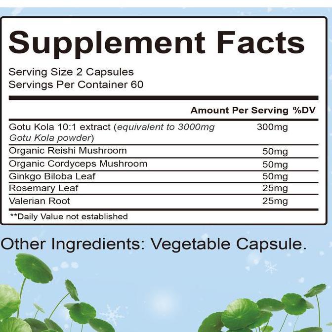 Airboy - Kapsul Ekstrak Centella Asiatica Organik Dengan Jamur Reishi, Cordyceps Sinensis, Rosemary,