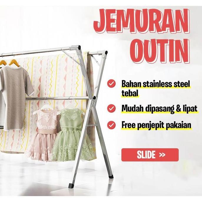 (baru) JEMURAN OUTIN Baju Handuk Outin Lipat Tekuk Stainless Steel Anti Karat Kuat