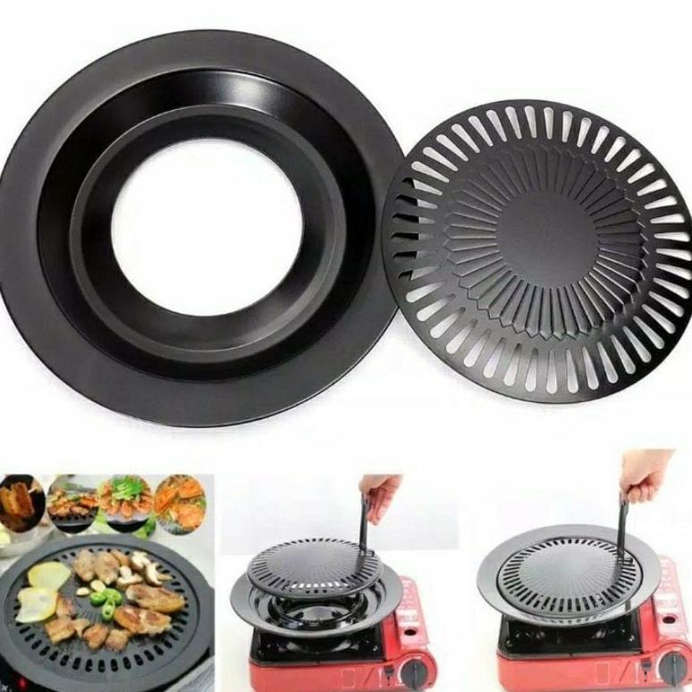 Rhh-1823 Grill Pan Bbq Alat Pemanggang Anti Lengket Bulat Wajan Teflon Besi Panggangan Bbq Korea All