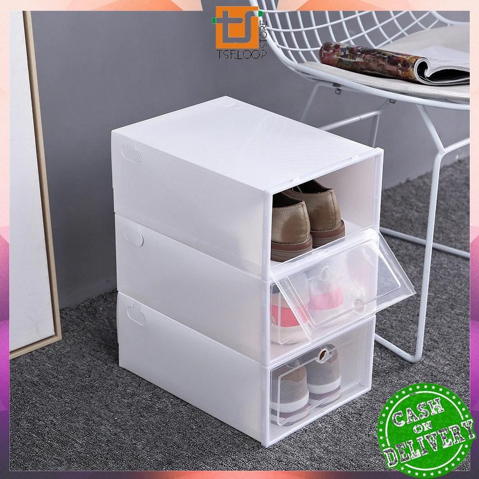 HOT` WAJIB PUNYA OFM-C158 Kotak Sepatu Lipat Transparan Tebal Shoes Storage Box Organizer Rak Sepatu