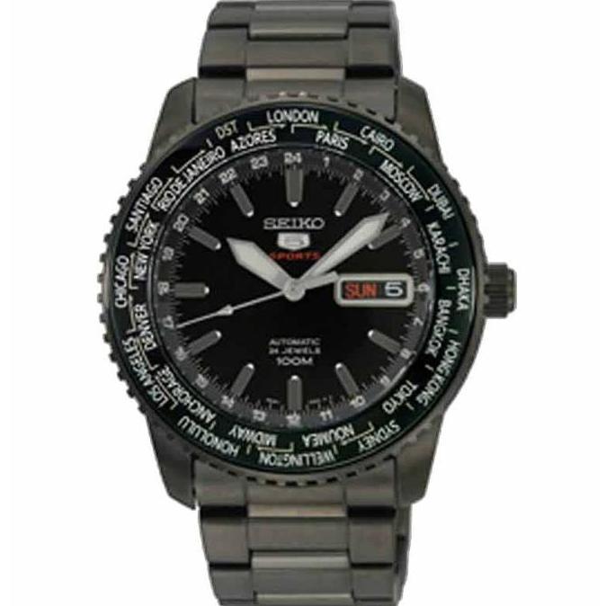 Seiko 5 S129K1 Sport World Time Full Black