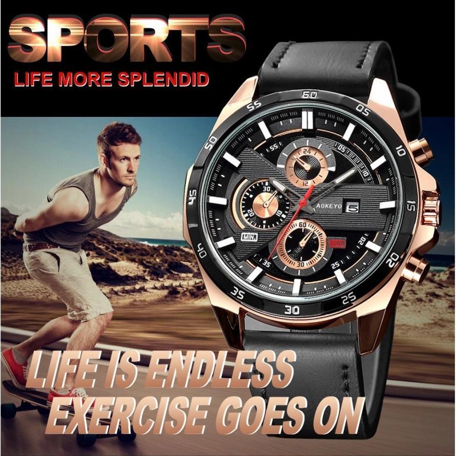 Paket Hemat` Hot Aokeyo Jam Tangan Pria Kulit 216 Jam Tangan Automatic Pria Jam Pria Anti Air Origin