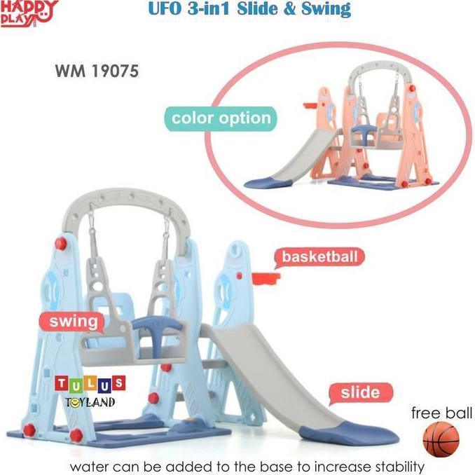 PEROSOTAN AYUNAN MURAH HAPPY PLAY UFO SILDE SWING BASKETBALL MAINAN ANAK WM19075 KODE 41