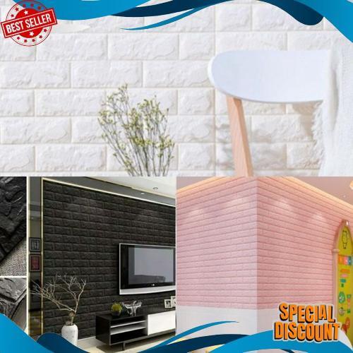 Walpaper dinding 3d foam motif batu bata 70x77cm Super