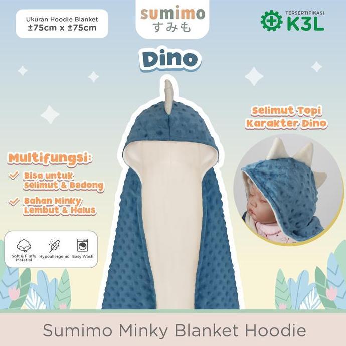 ASLI Sumimo Minky Blanket Hoodie Dino River Blue/ Selimut Topi Dino Bahan Minky READY STOCK