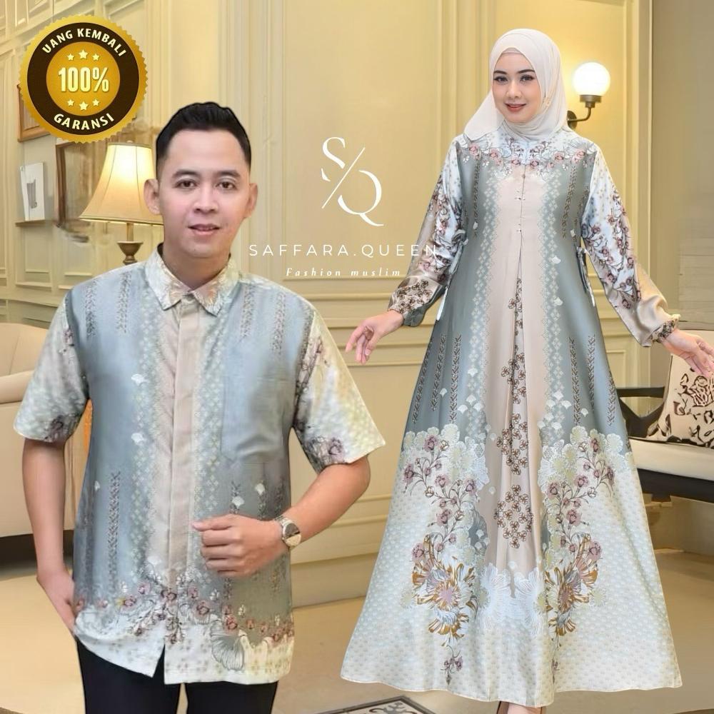 Baju Couple Pasangan Kondangan Gamis Kemeja Silk Couple  Lebaran 2025 Couple jumbo busui