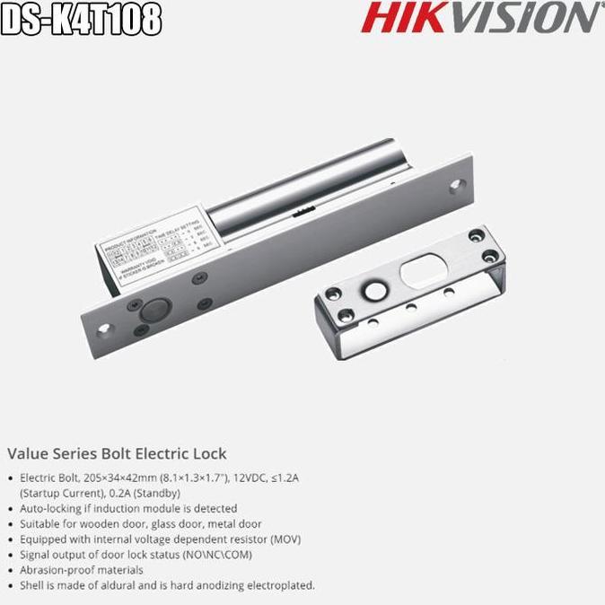 Grosir Value Series Bolt Electric Lock Hikvision Ds-K4T108 Terlaris