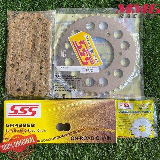 Original Gear Sss Set 428 + Rantai Sss 428 Sb Untuk Motor Yamaha Scorpio - Scorpio Z