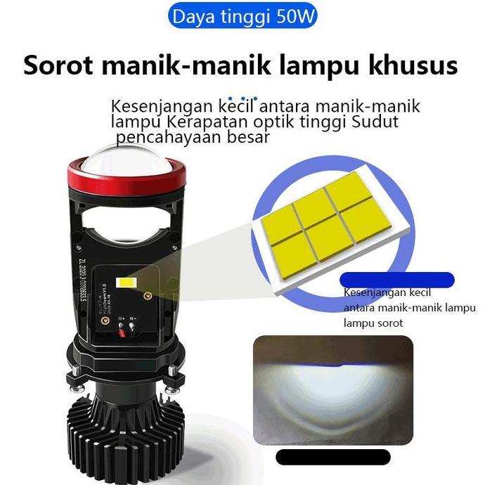 Zacro Lampu Led Mobil Dan Motor H4 Mini Projector Projie Y7D Super Bright 50 Watt / Dengan Kipas Ang