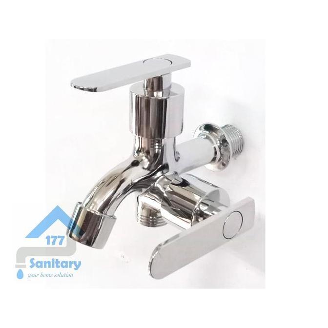 Cxyc- Kran Air Kamar Mandi 2 Cabang Minimalis Keran Model Engkol Plastik Crome Ukuran Setengah Inch 