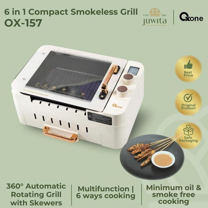 Terlaris Alat Panggang Elektrik Bbq Oxone Ox-157 Compact Smokeless Grill 6 In 1 Pembuat Sate Multifu