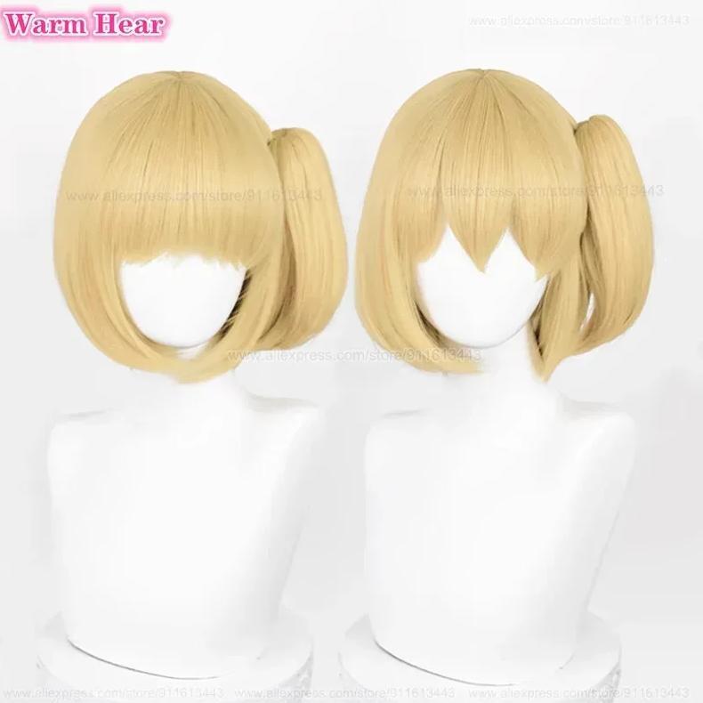 wiwiwi 123Yachi Hitoka Synthetic Anime Cos Short 30cm Warm Golden Ponytail Cosplay Wig Heat Resistan