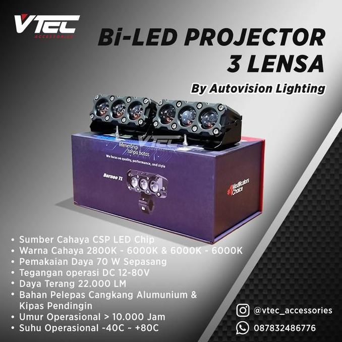 Mini Biled Projector Autovision 3 Lensa 2 Warna 70 Watt