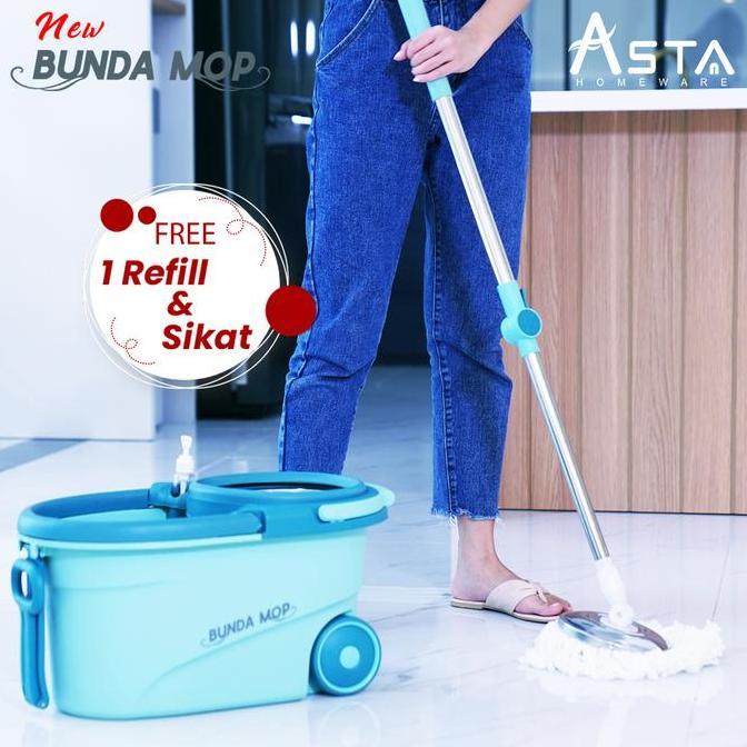 Grosir Alat Pel Lantai Praktis Putar Spin Mop Bunda Mop Roda Besar Ember Bucket Stainless