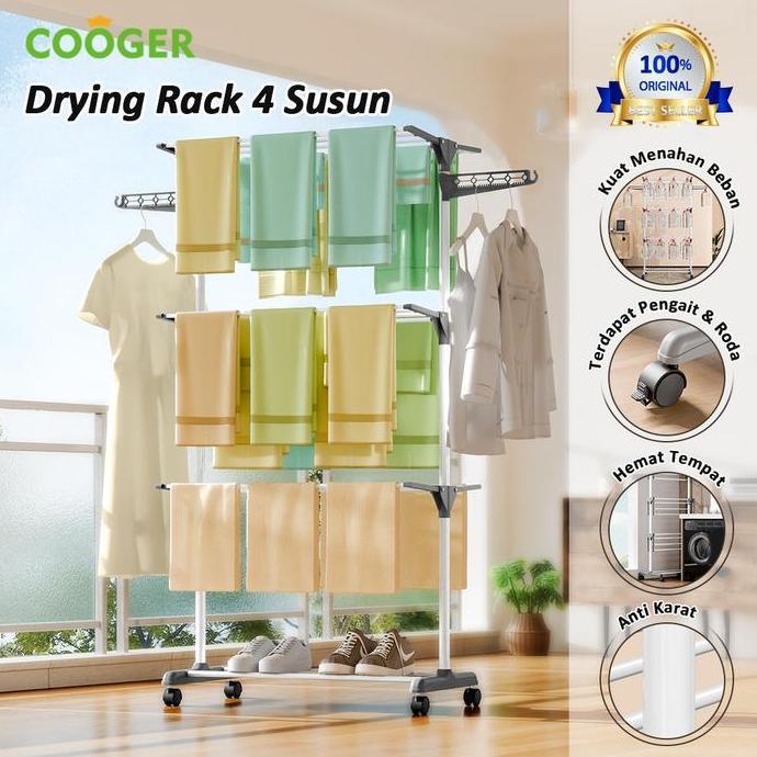 COOGER Rak Jemuran Baju Stainless Steel Rak Jemuran Handuk 4 Susun