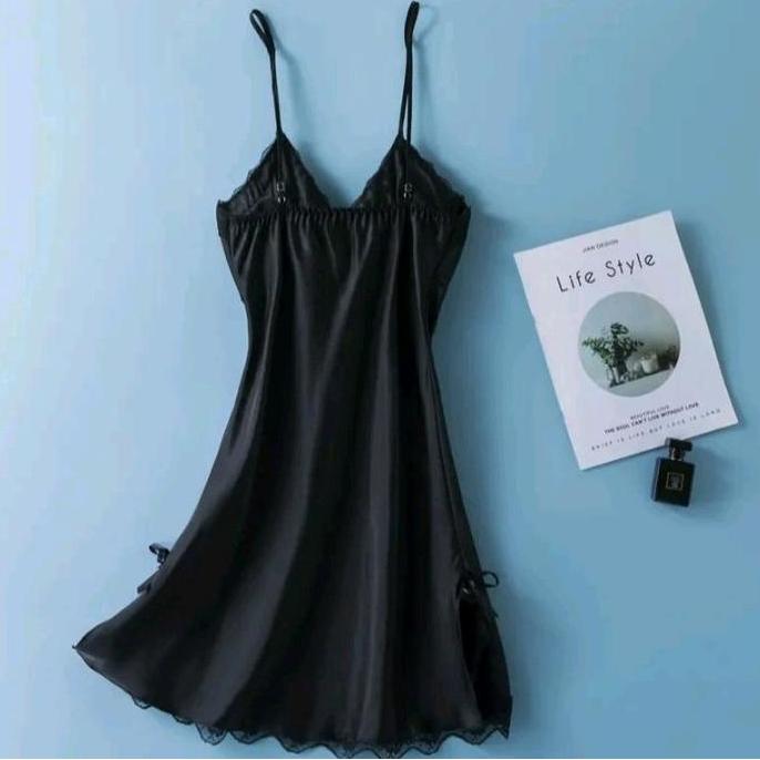 Upap- Lingerie Dres Satin Pajama Renda Wanita Korea Dres Baju Tidur Dewasa Nyaman Bonus G String Pri