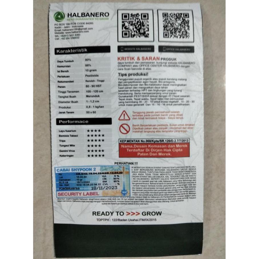 Grdn- Benih Cabe Rawit Shypoon 2 Halbanero - Bibit Cabe Shypoon 2 - Crm Cabai Shypon Shipon Sypon Si