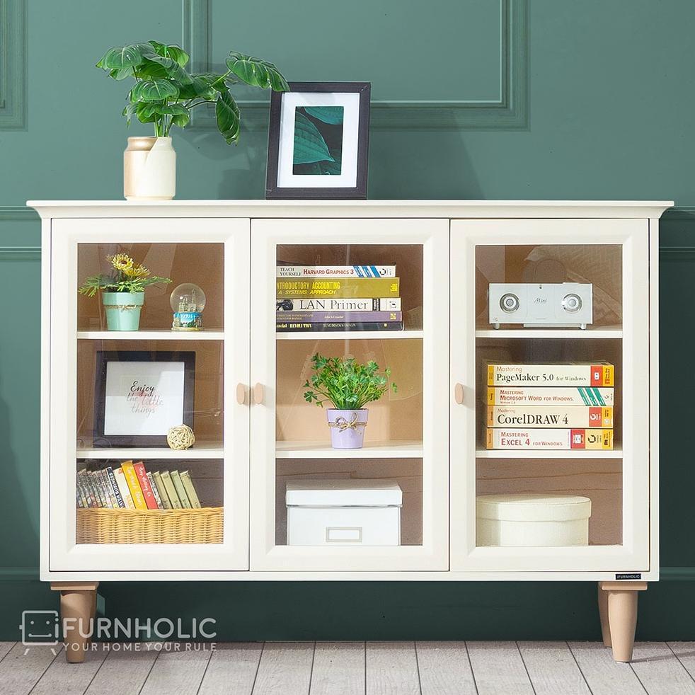 IFURNHOLIC Hannah Glassdoor Cabinet 3 Doors I Lemari Pajangan Kaca I Rak Display Kaca | Lemari Dapur