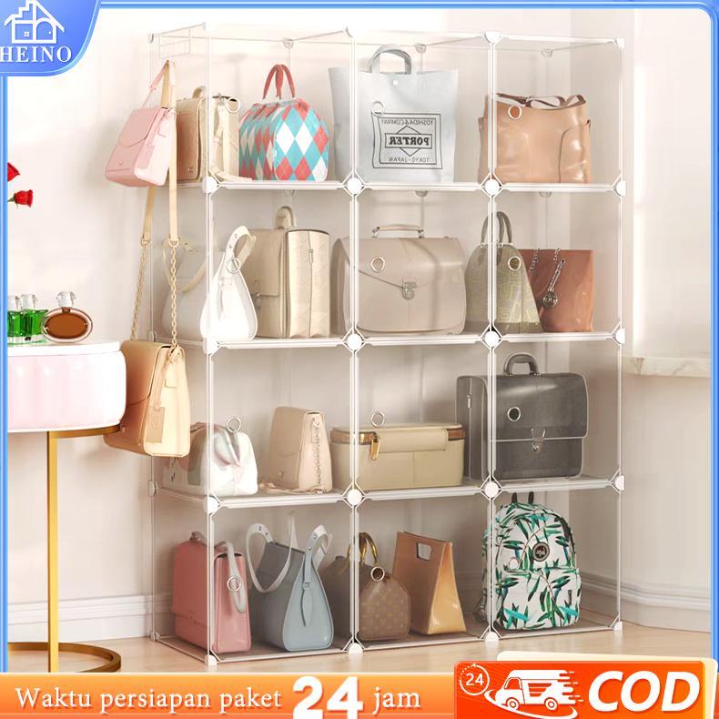 Lemari Tas Transparent Storage Display Box Kotak Penyimpanan Tas Minimalis Buku Rak Penyimpanan Plas
