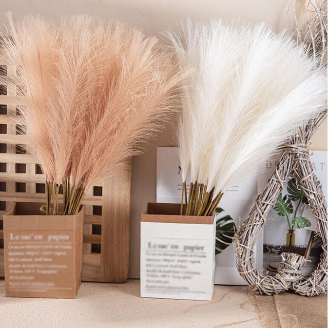 Flwr- 12 Buah Dekorasi Rumput Pampas Buatan Tinggi 56Cm Rumput Pampas Besar Berbulu Halus Bunga Tana