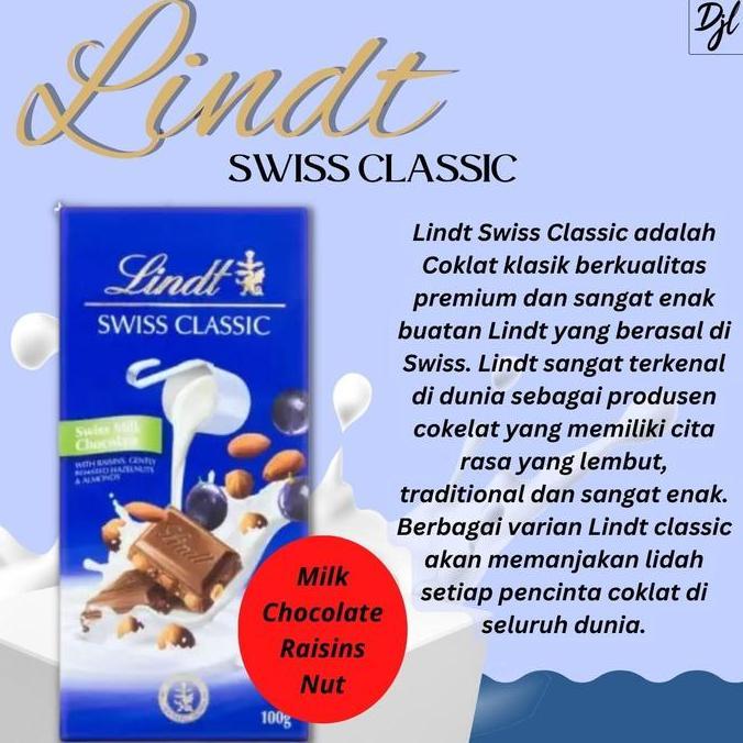 Lindt Swiss Classic Chocolate 100g Cokelat Swiss 1 Pcs Cemilan Food Snack Makanan Manis Dengan Varia