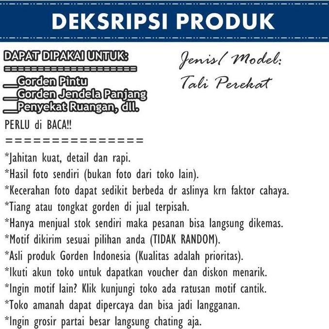 Romx- Tirai Gorden Murah-Korden Pintu Hordeng Jendela Ukuran 120X200Cm Model Tali Perekat Minimalis 
