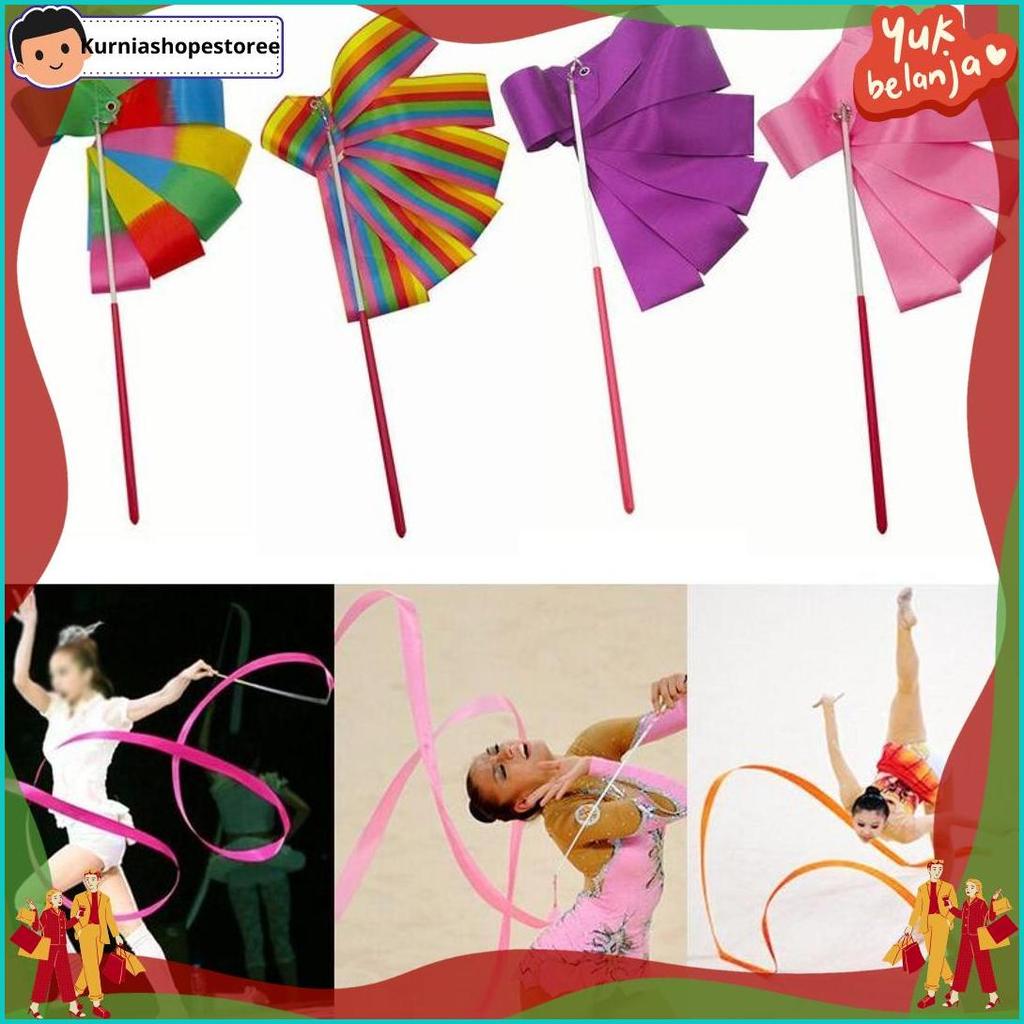 2 M Pita Twirling Satin dan Tongkat Twirl Aksesoris Tari Nari Penari Tarian Tamborin Tamborine Gerej