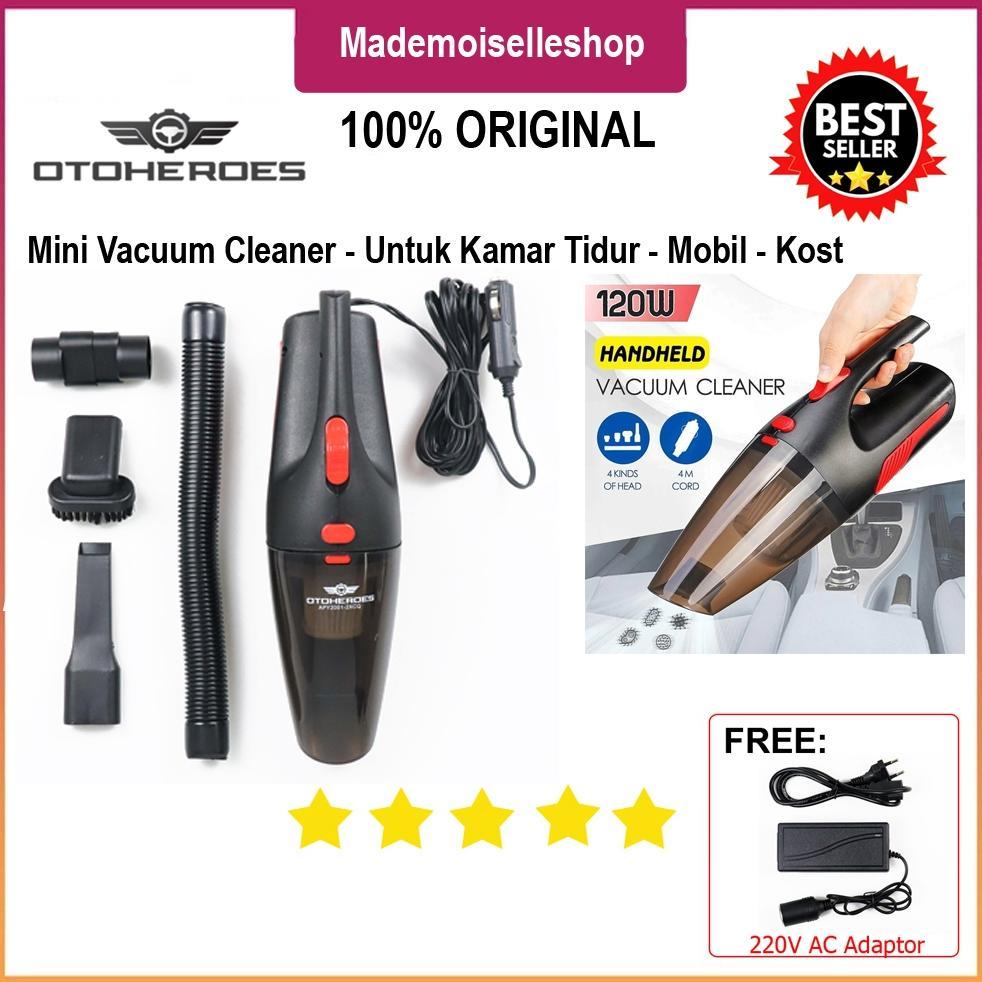 Paket Mini Vacuum Cleaner 12V 120W - F0025 - Red + Adaptor Listrik Car Lighter to AC 220V - Vakum Mo