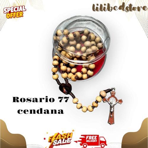 Kalung Rosario 77 Bapa Kami Kayu Cendana 8 mm Souvenir Rohani Katolik Pria Wanita Tali Lilit Langsun