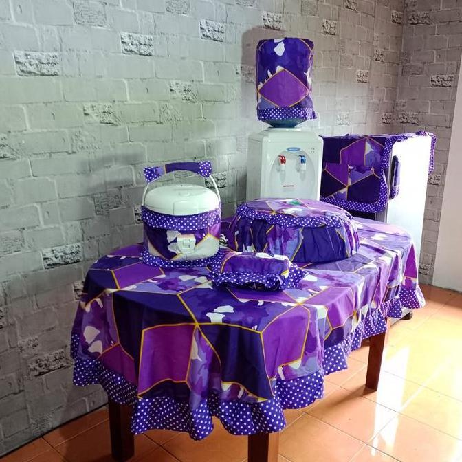 Dkrs- Cod Paket Kitchen Set 8 Pcs Taplak Meja Makan Oval Sarung Cover Galon Kulkas Magicom Mejikom T