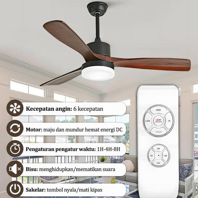 Lampu Kipas Angin Gantung Plafon 42/48 Inch Remote 3Warna/6Kecepatan Kipas Angin Ruang Tamu Kipas An