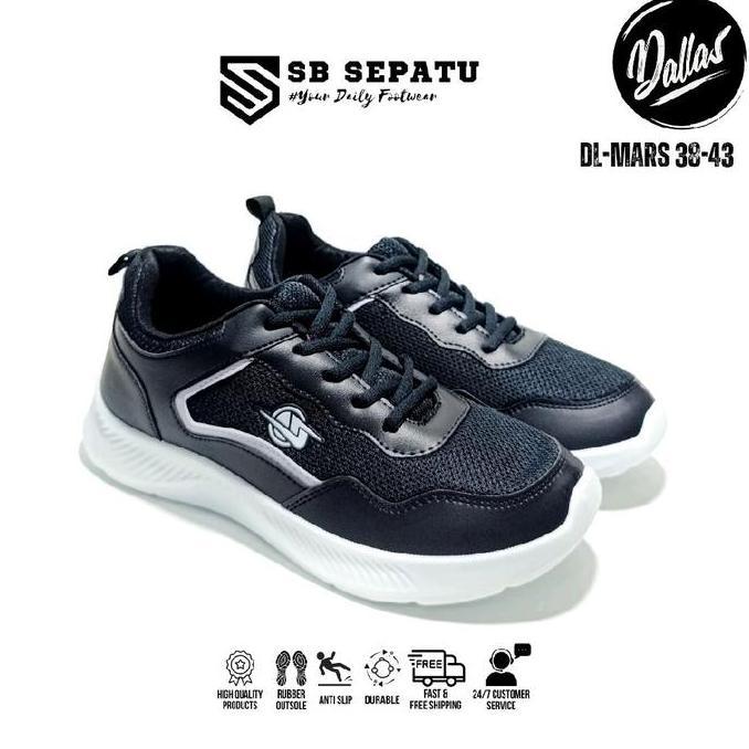 Sepatu DALLAS DL-MARS Tali HITAM PUTIH || Sepatu Sekolah Cewek Cowok Hitam Putih || Sneakers Fashion