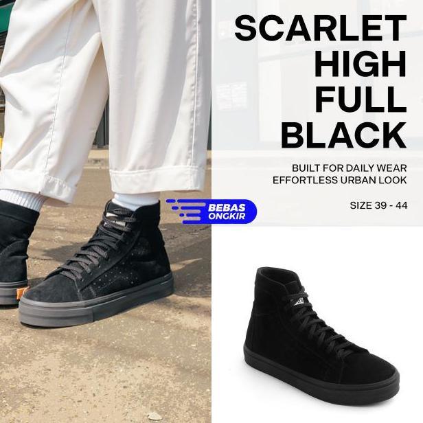 PROMO - TRAGEN Footwear - Scarlet High Full Black Sepatu Pria Sneakers Casual Kasual Shoes Snekers