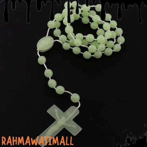 Kalung Rosario Fosfor Katolik Bulat 8 mm Menyala Dalam Gelap Aksesoris Souvenir Benda Rohani Murah K